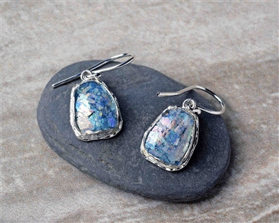 Small Trapezoid Roman Glass Earrings