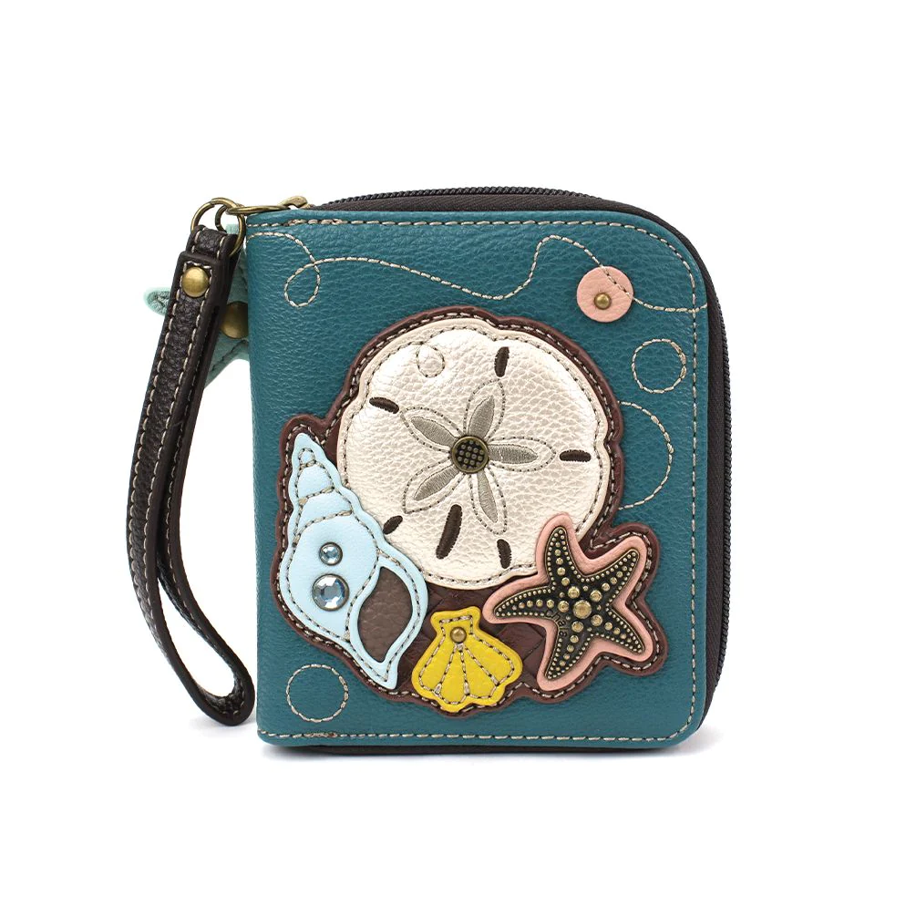 Sand Dollar Zip-Around Wallet in Teal