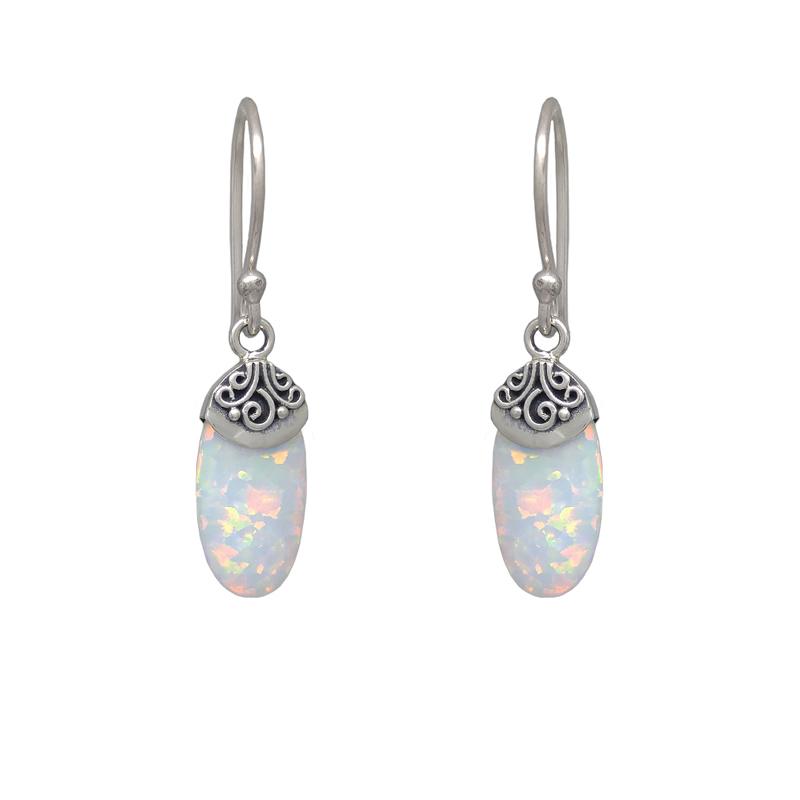 Sterling Silver Oval Dangle with Opal Earrings