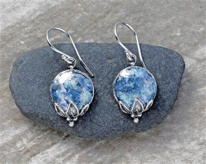 Three Leaf Roman Glass Earrings