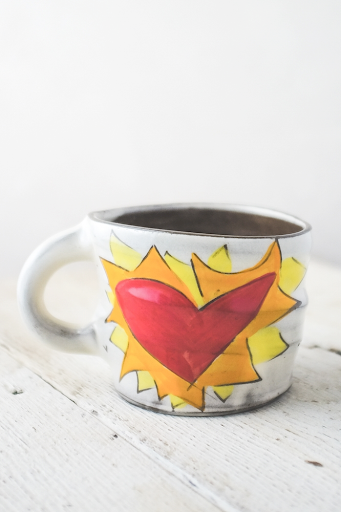 Flaming Heart - Orange Hand Painted Ceramic Mug