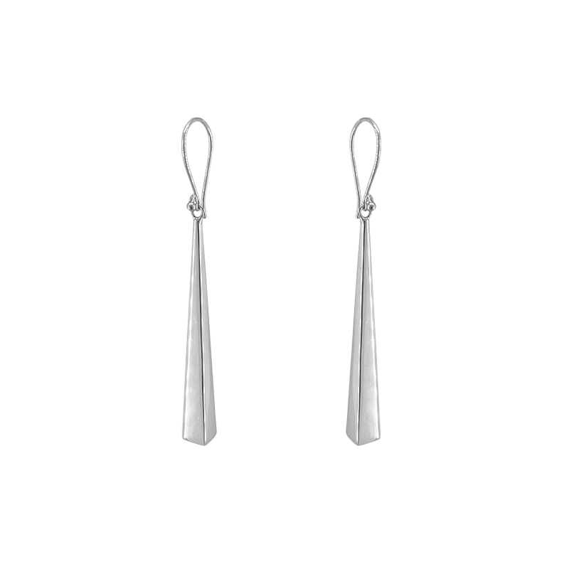 Sterling Silver Long Pyramid Dangle Earrings