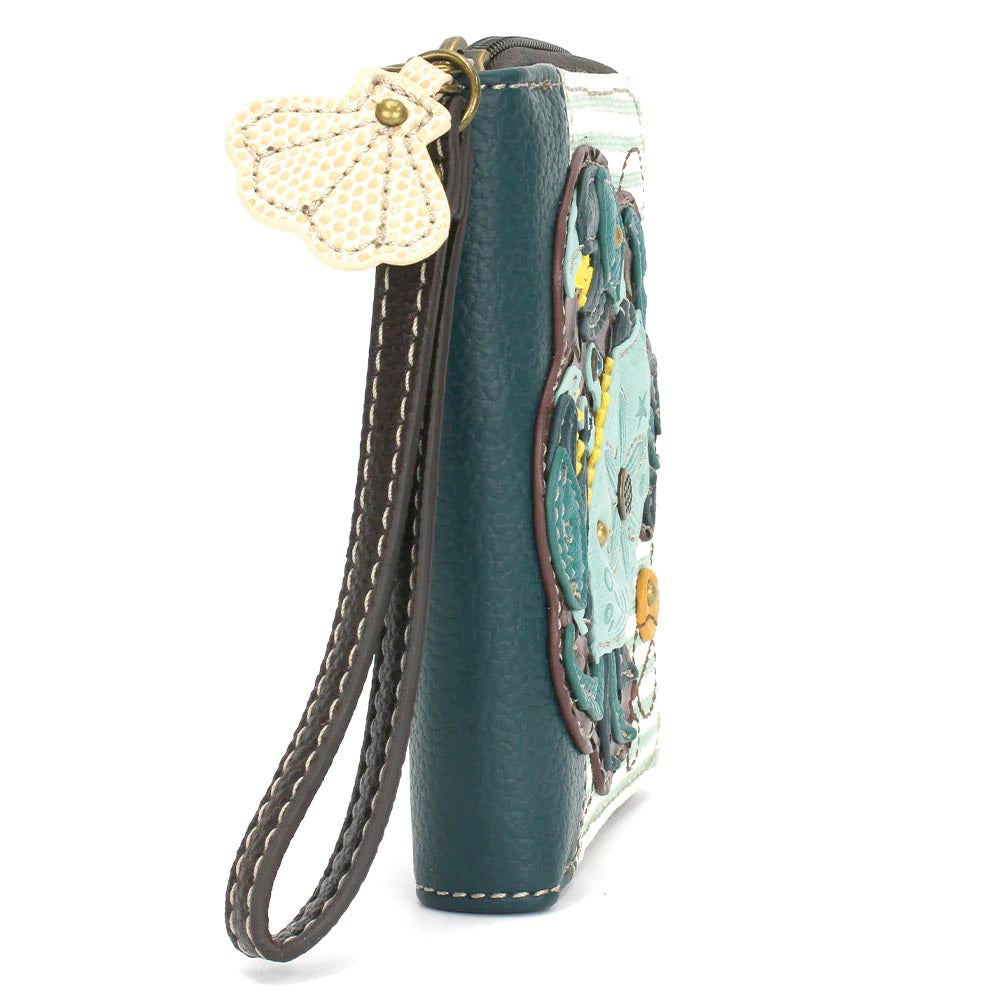 Teal Crab Zip-Around Wallet in Teal Stripe