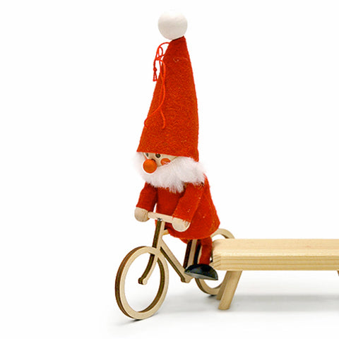 Santa on Bike Handcrafted Wooden Ornament