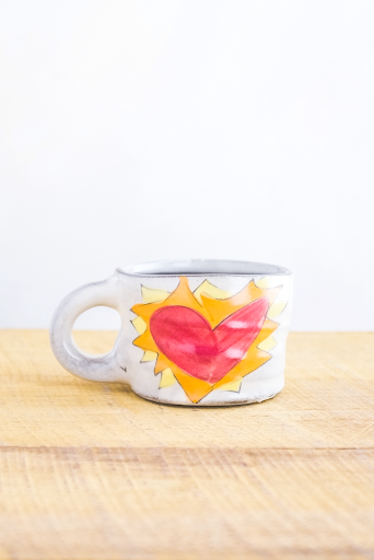 Flaming Heart - Orange Hand Painted Ceramic Mini Mug