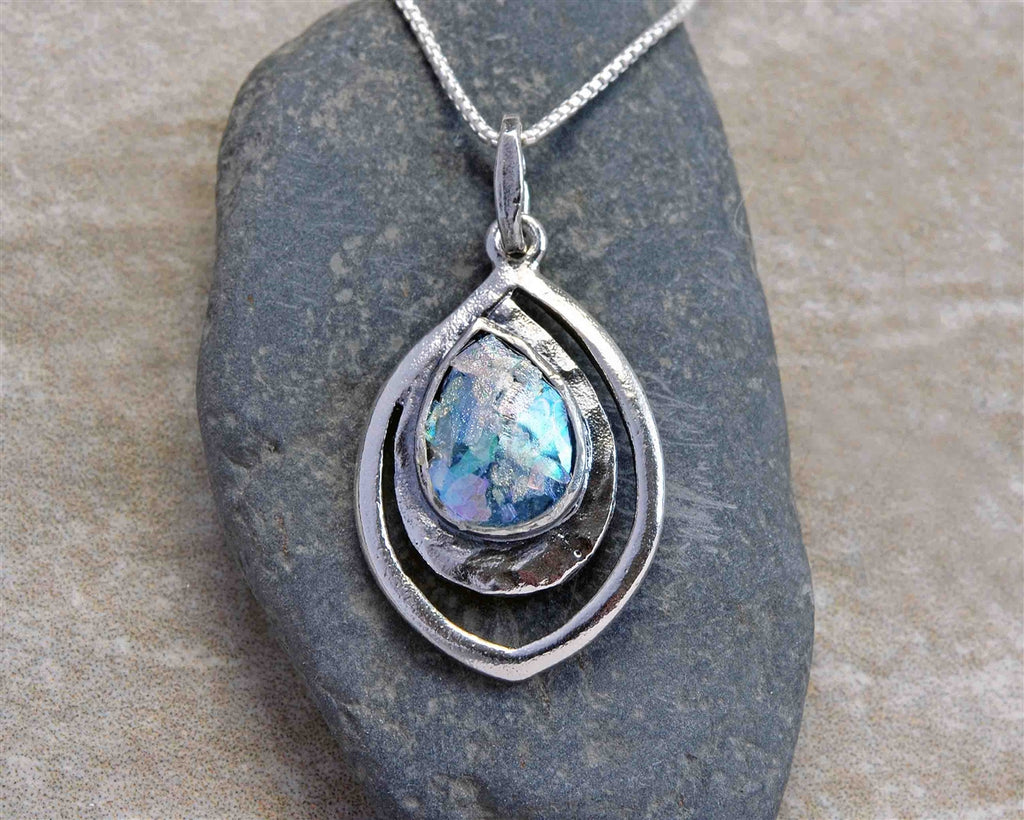 Framed Teardrop Roman Glass Necklace