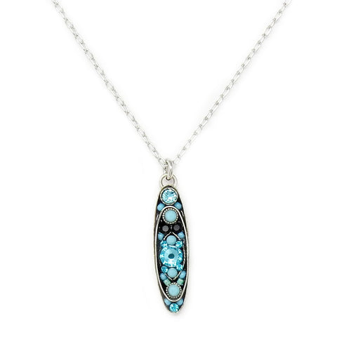Turquoise Sparkle Long Oval Pendant Necklace by Firefly Jewelry