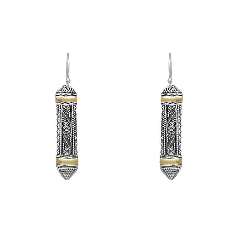 Sterling Silver Swirl with two 22k Gold Bars Dangle Earrings