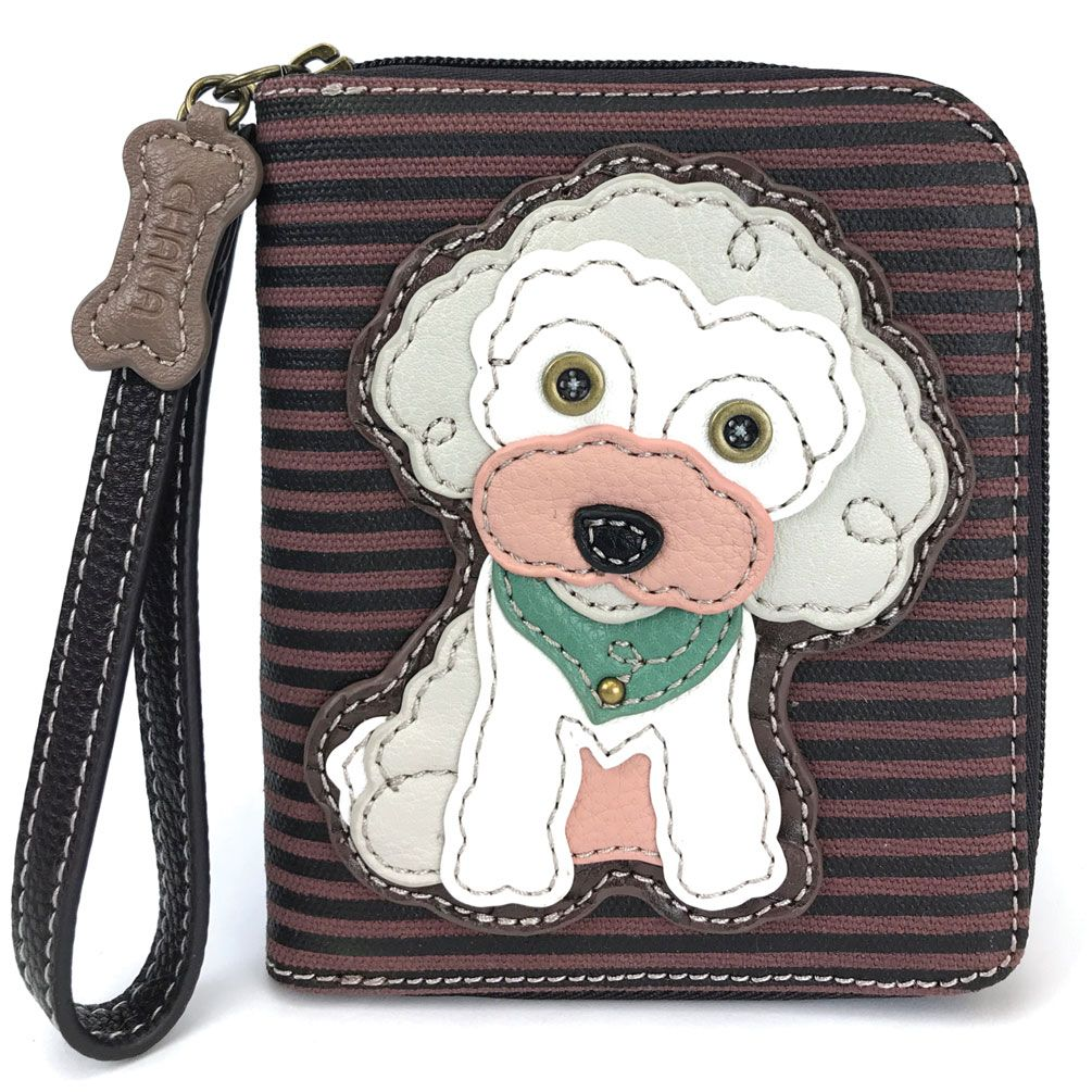 Poodle Zip-Around Wallet in Burgundy Stripe