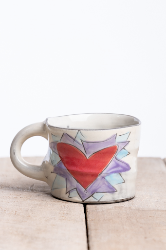 Flaming Heart - Violet Hand Painted Ceramic Mug
