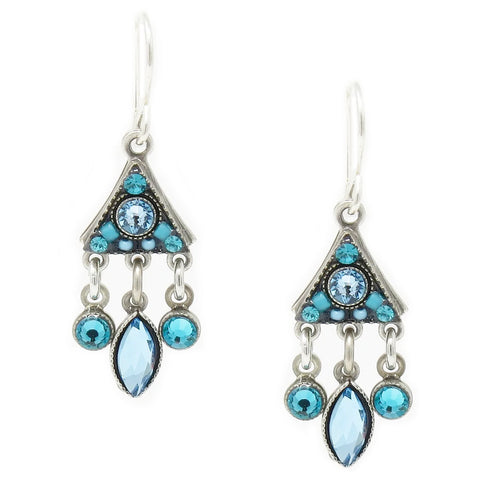 Turquoise Checkerboard Triangle with Drops Earrings by Firefly Jewelry