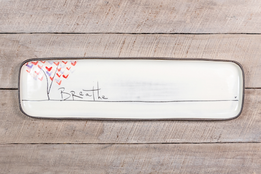 Love Tree Hand Painted Ceramic Long Rectangle Tray