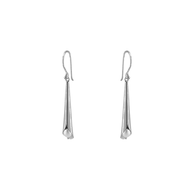Sterling Silver Trumpet Flower Dangle Pearl Earrings