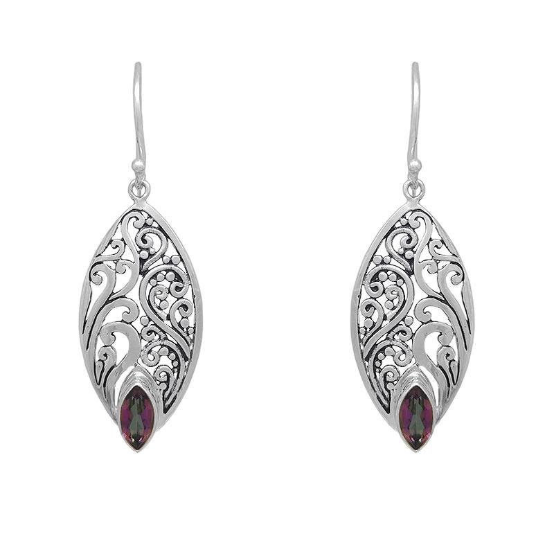 Sterling Silver Dangle with Curls and Marquis Mystic Topaz Earrings