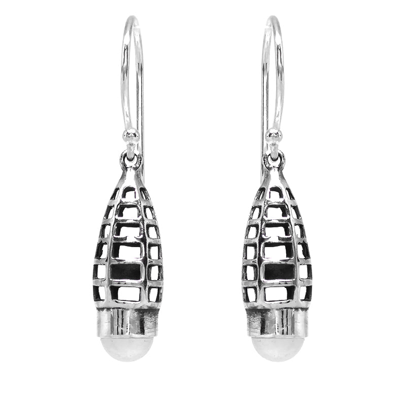 Sterling Silver Cage with Pearl Drop Earrings