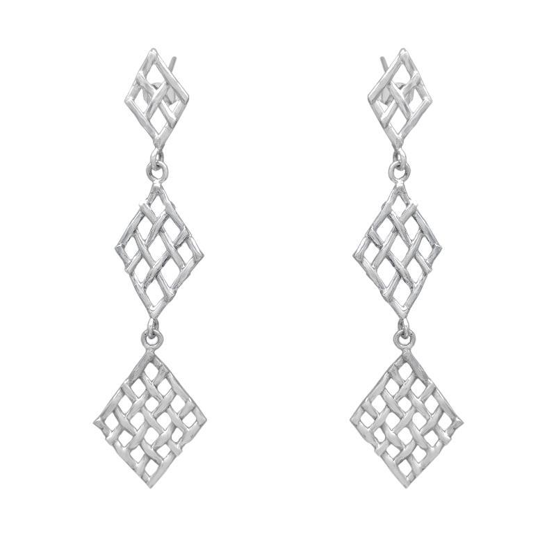Sterling Silver Woven Double Dangle Post Earrings