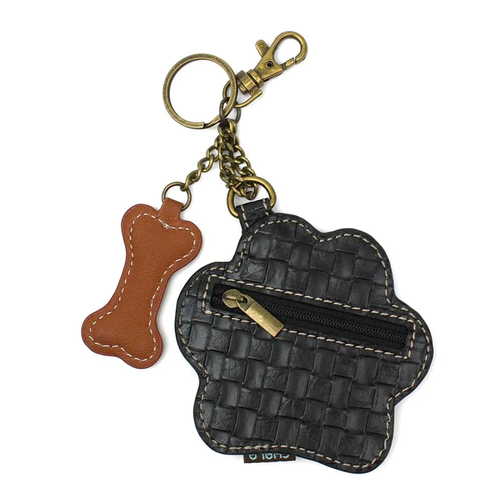 Paw Print Coin Purse and Key Chain in Black and White