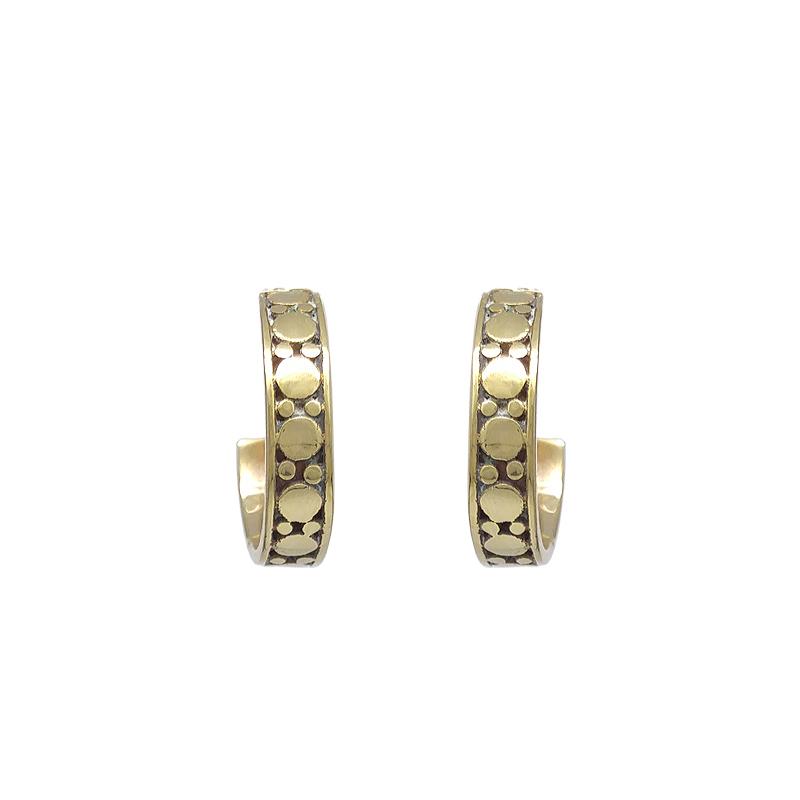 Sterling Silver Small Solid Brass Polka Dot Hoop Earrings