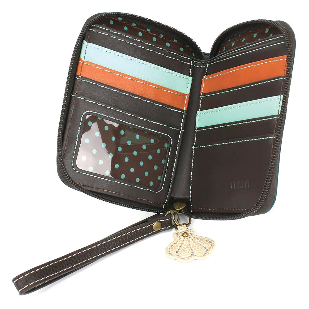 Teal Crab Zip-Around Wallet in Teal Stripe