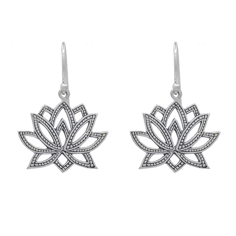 Sterling Silver Lotus Dangle Earrings