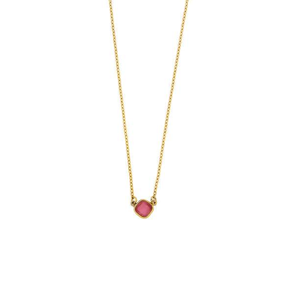 Bubble Diamond 16 Inch Adjustable Dainty Pendant Necklace - Pink by Michael Michaud