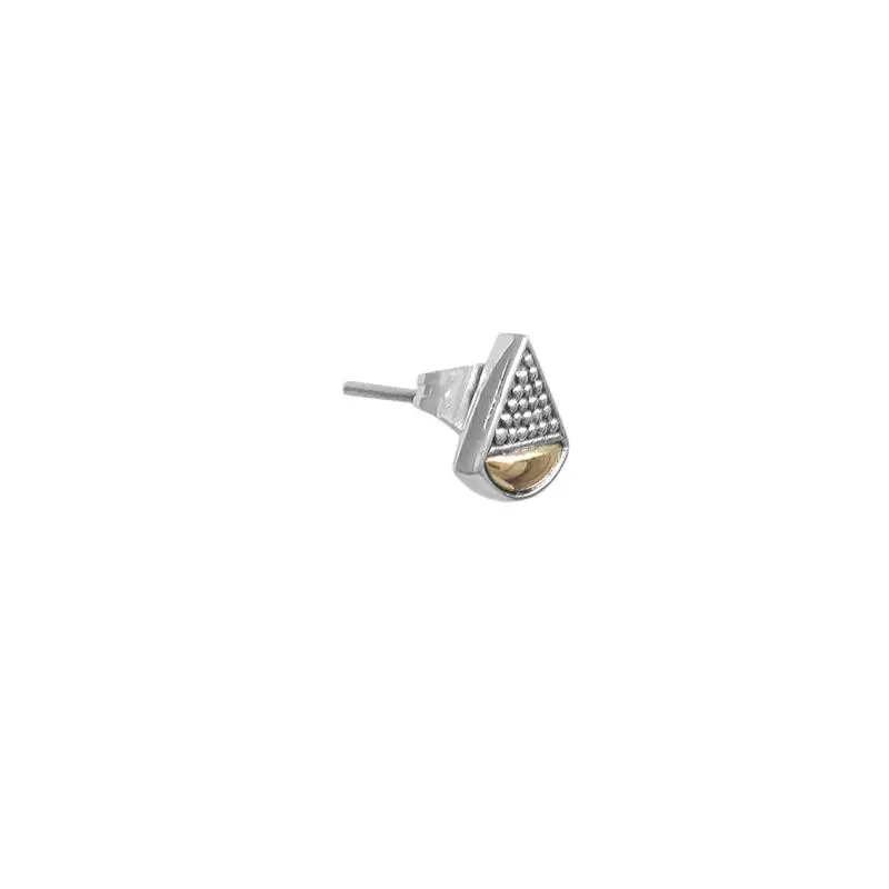 Rounded Triangle Stud with Minute Sterling Silver Granulation and 18k Gold Earrings
