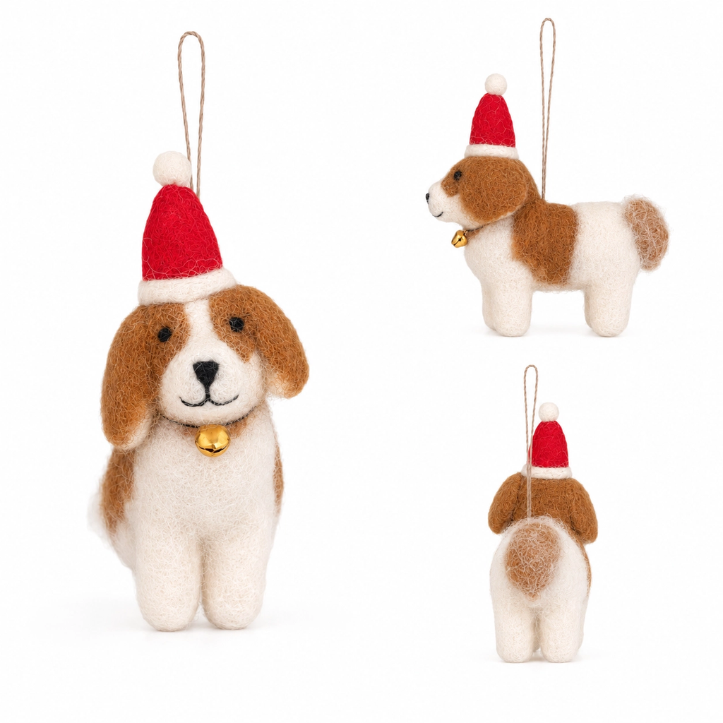Cavalier King Charles Spaniel Dog with Christmas Hat Wool Ornament