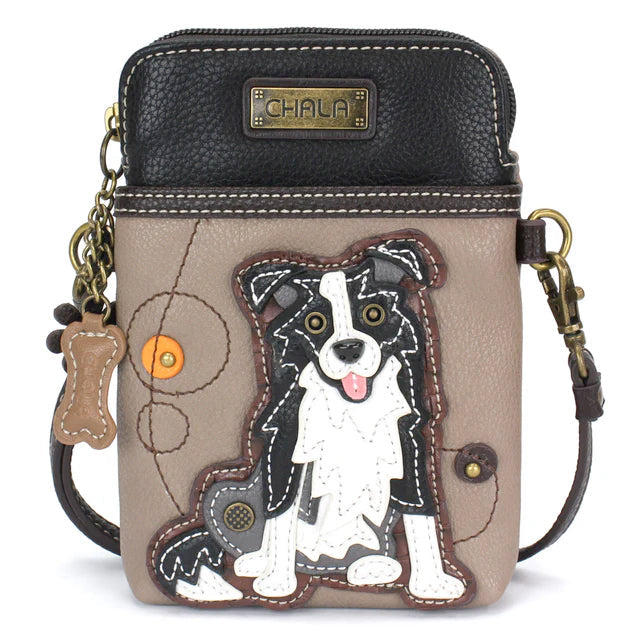 Border Collie Cell Phone Crossbody in Warm Gray