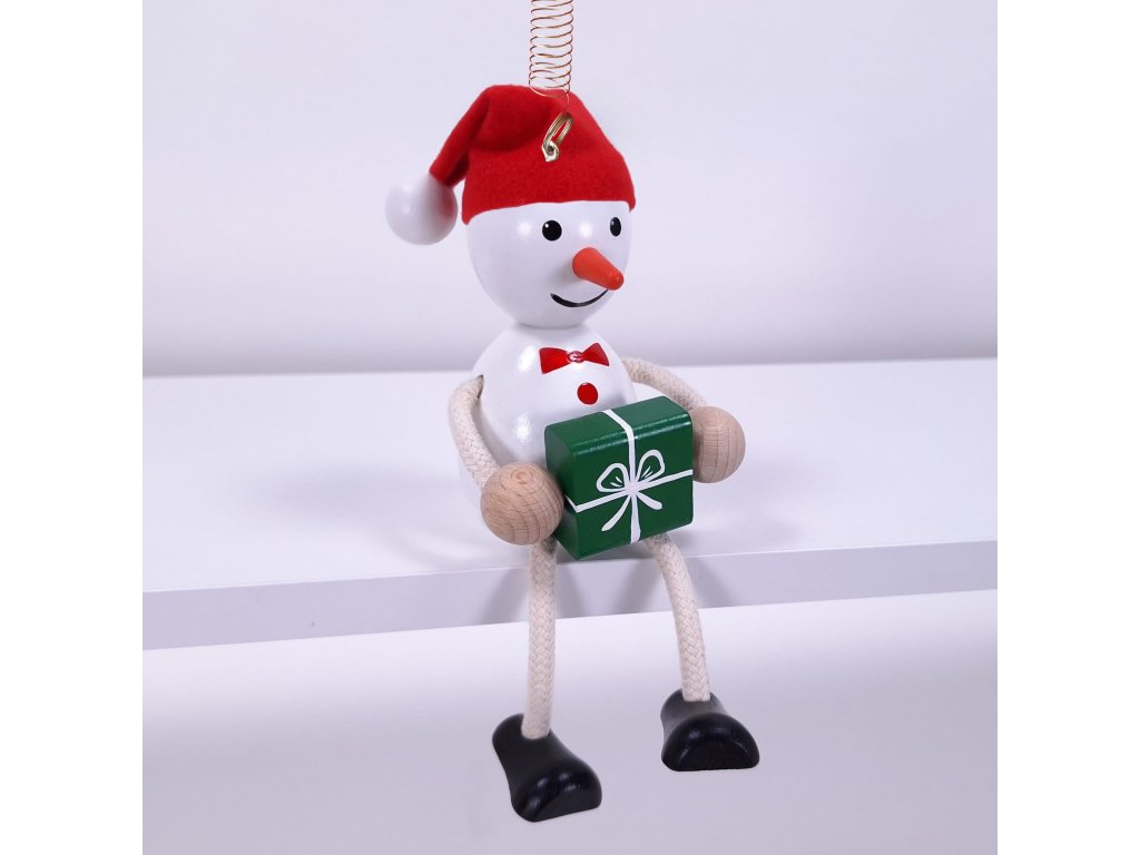 Snowman with Gift Handcrafted Wooden Jumpie