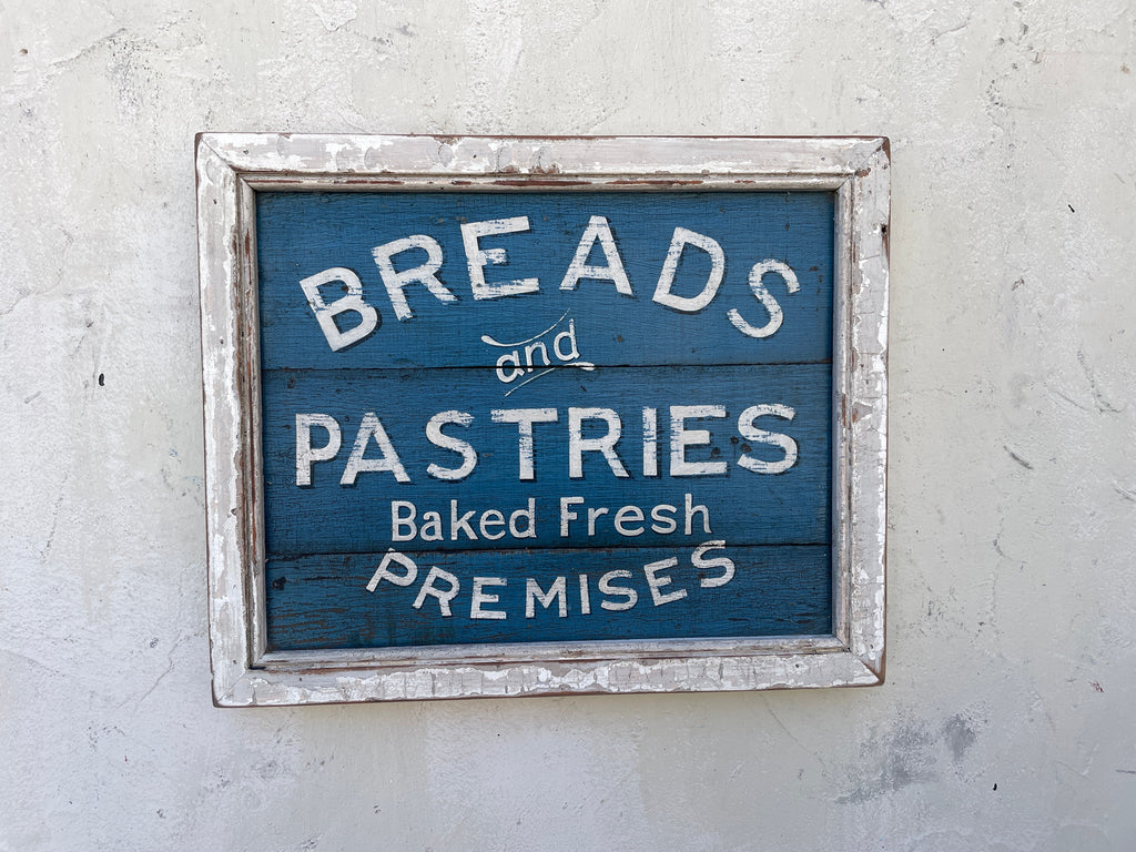 Bread and Pastries (Blue) (White Frame) Americana Art