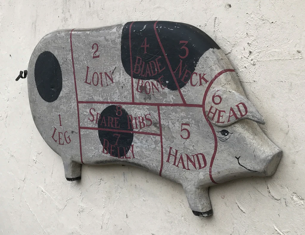 Pig (Black and White) Butcher's Chart Americana Art - 36" x 19"