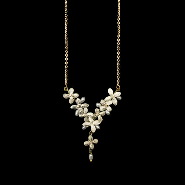 White Hydrangea 16 inch Adjustable Danity Necklace by Michael Michaud