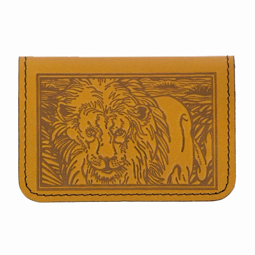 Lion Leather Card Holder in Marigold