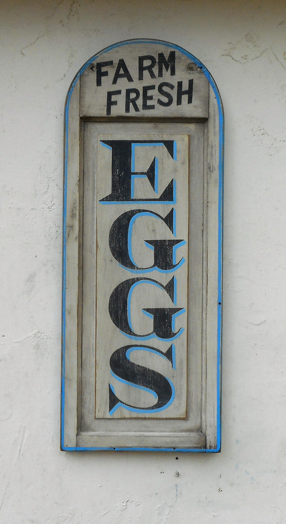Farm Fresh Eggs Arched Vertical with Blue Trim Americana Art