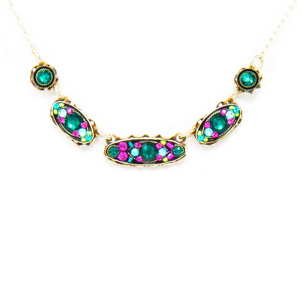 Emerald Sparkle Horizontal Oval Necklace by Firefly Jewelry