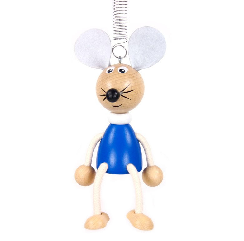 Mouse (Blue) Hand Crafted Wooden Jumpie