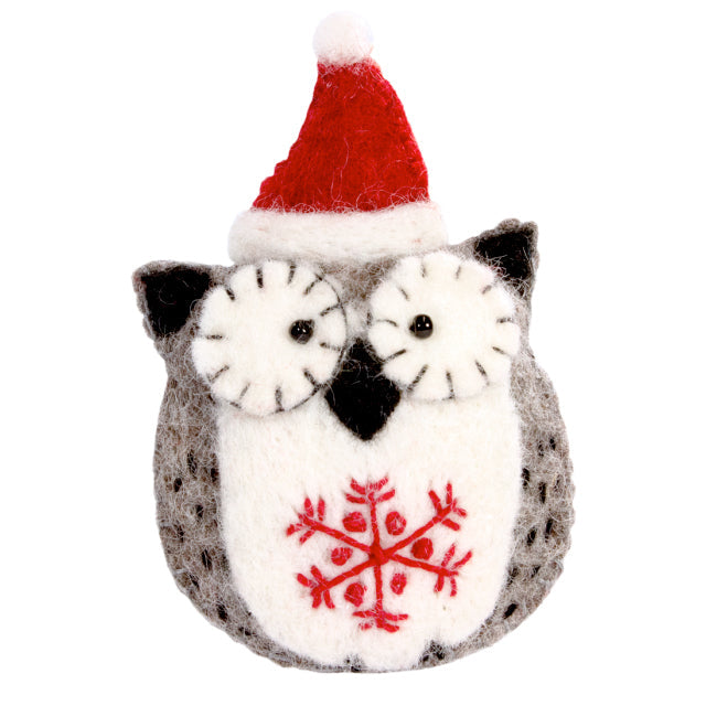 Snowflake Holiday Owl Wool Ornament