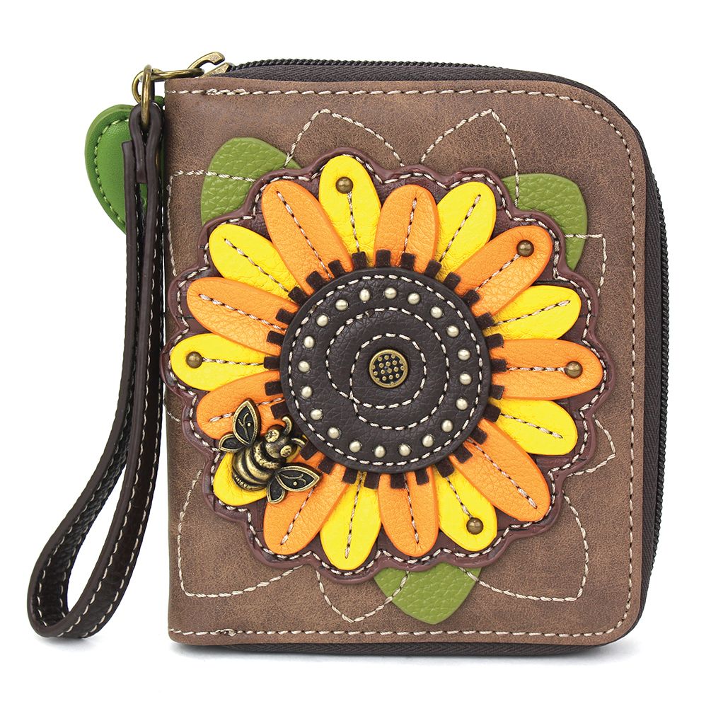 Sunflower Zip-Around Wallet in Brown by Chala