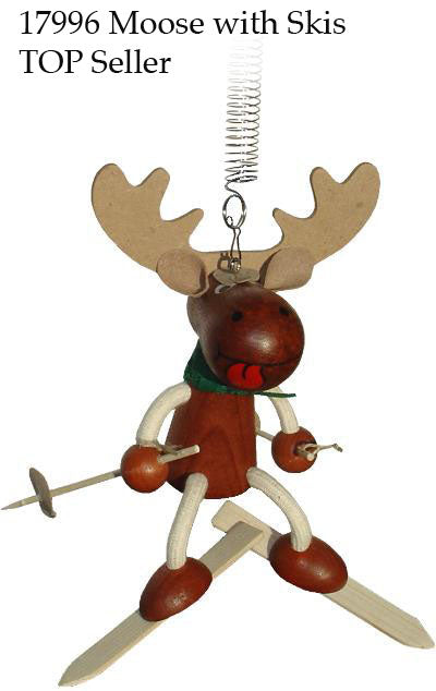 Moose With Skis Handcrafted Wooden Jumpie