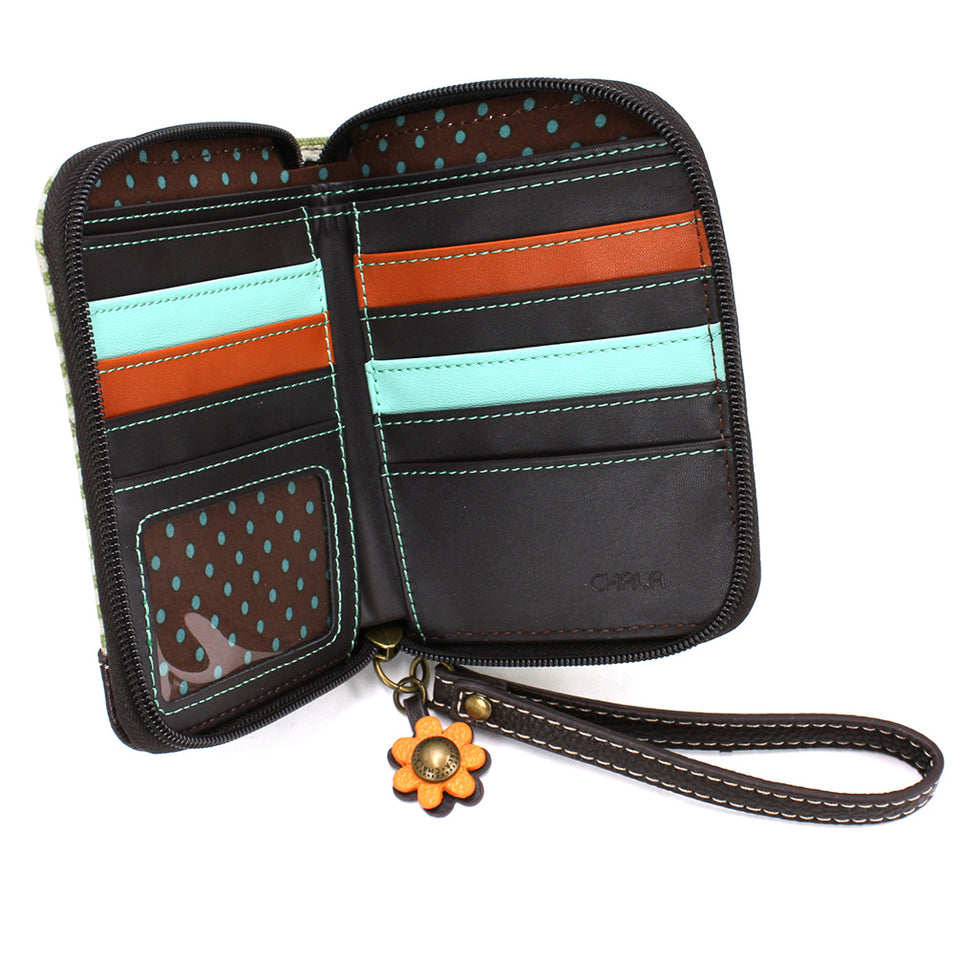 Highland Cow Zip-Around Wallet in Green Stripe by Chala