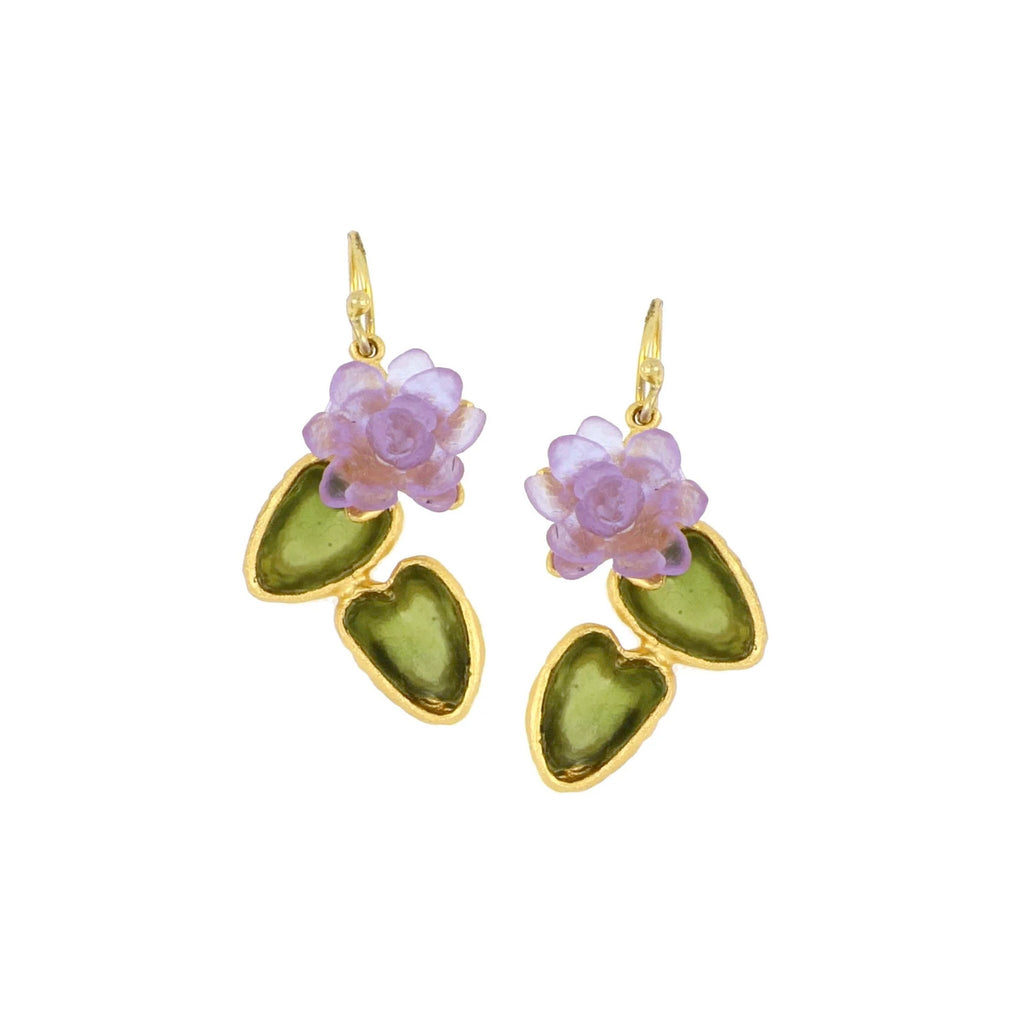 Water Lily Drop Stem Wire Earrings by Michael Michaud
