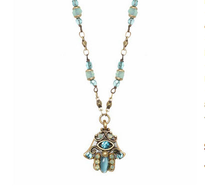 Small Catseye Hamsa on Bead Chain Necklace