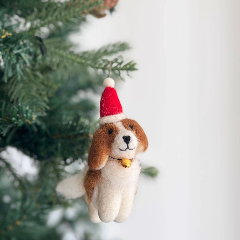 Cavalier King Charles Spaniel Dog with Christmas Hat Wool Ornament