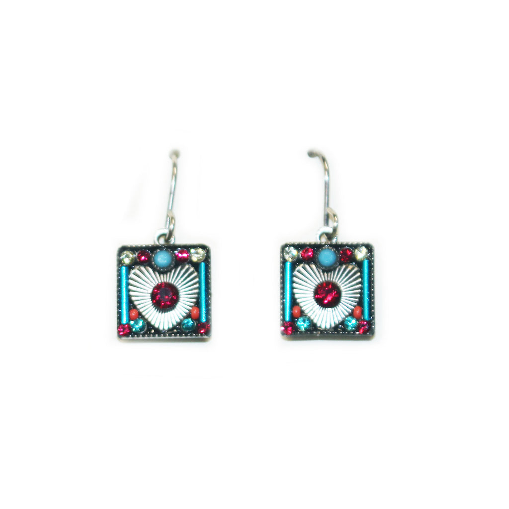 Ruby Square Encased Heart Earrings by Firefly Jewelry