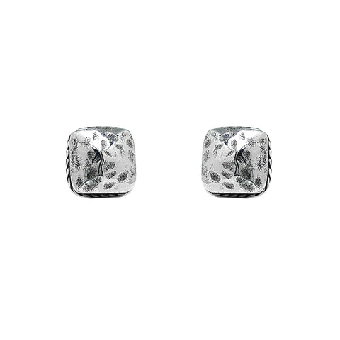 Sterling Silver Hammered Square with Silver Braid Post Earrings