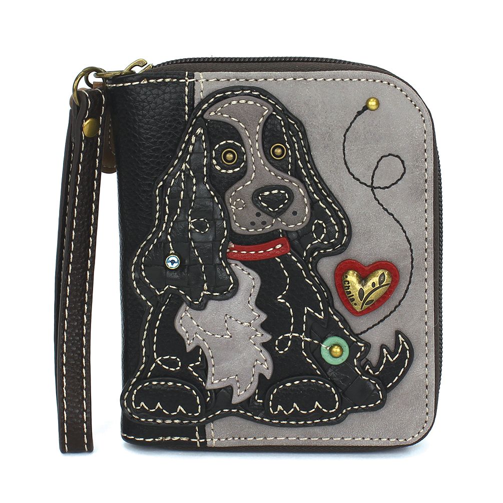 Cocker Zip-Around Wallet in Black with Gray by Chala