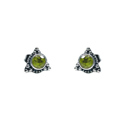 Sterling Silver Triangular Faceted Peridot Post Earrings