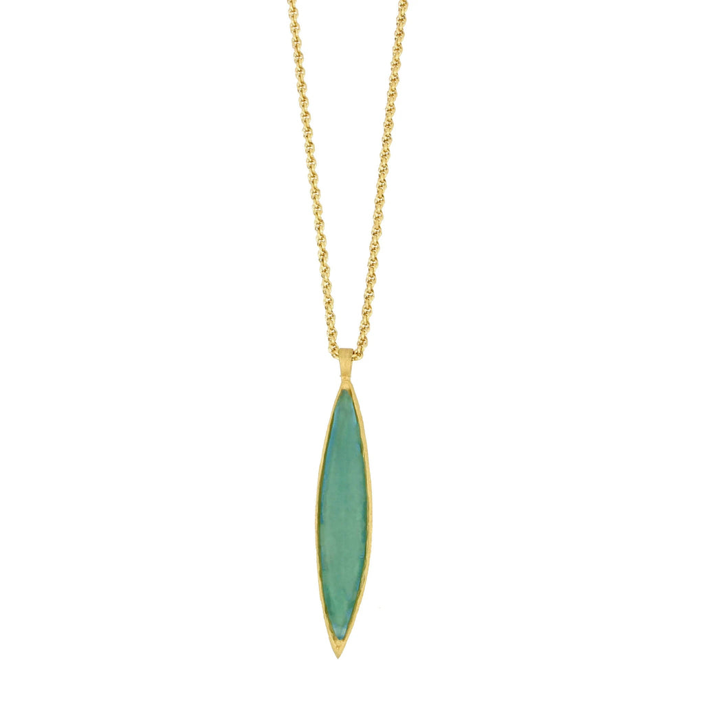 Teal Eucalyptus 28 Inch Adjustable Long Leaf Pendant Necklace by Michael Michaud