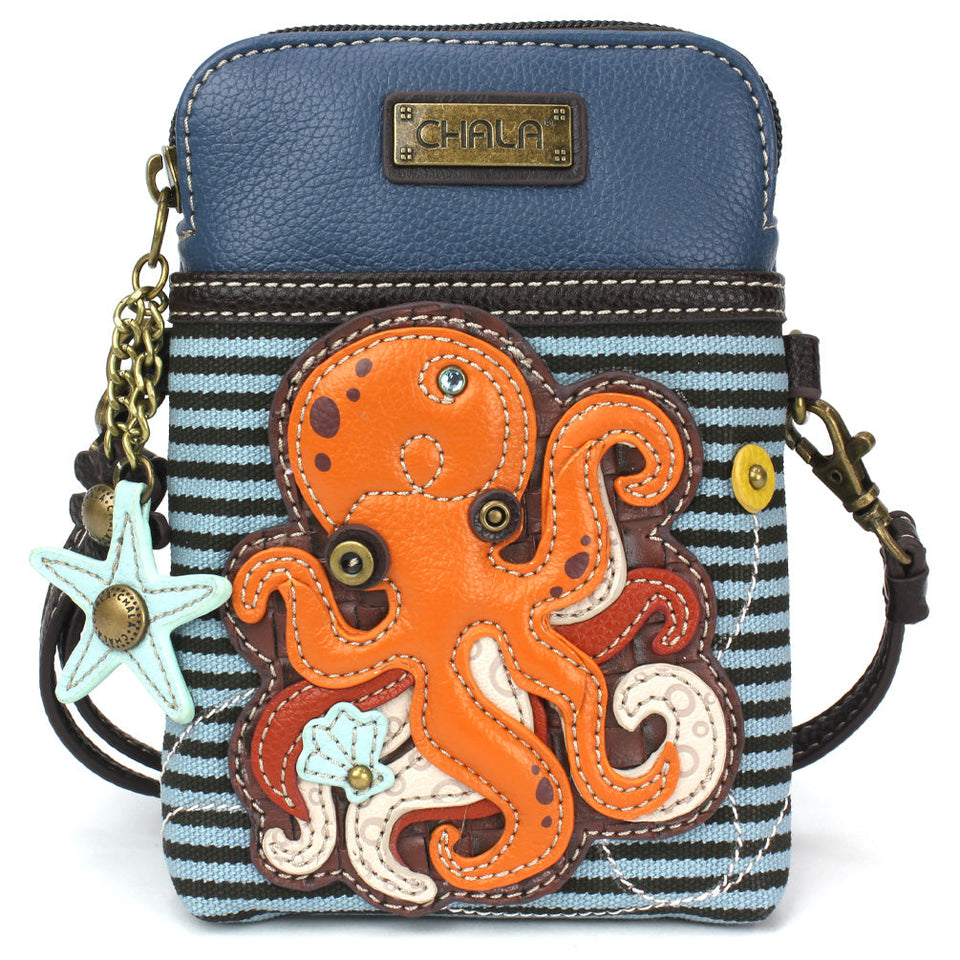 Octopus A CellPhone Crossbody in Blue Stripe by Chala