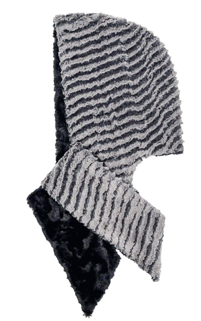 Desert Sand in Charcoal with Cuddly Black Luxury Faux Fur Hoody Scarf
